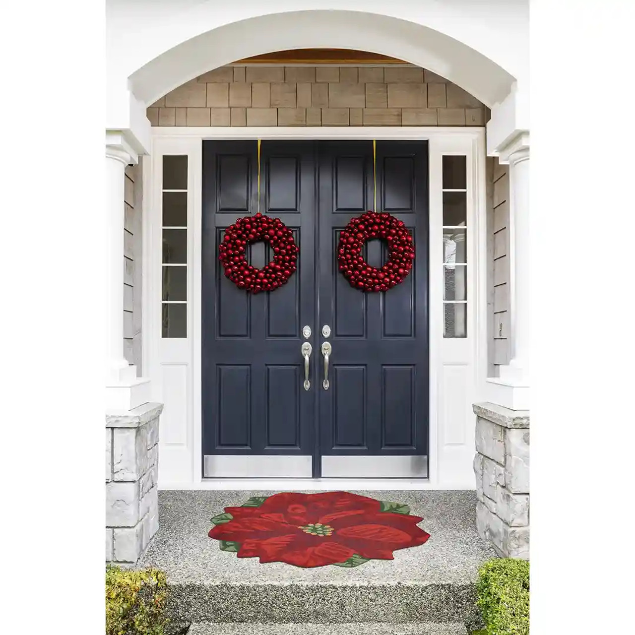 Liora Manne Frontporch 2411-24 Poinsettia Red Area Rug Room Scene