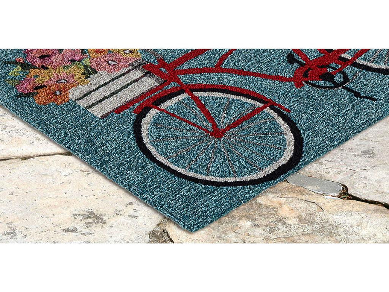 Liora Manne Frontporch 4434-03 Bike Ride Blue Area Rug Corner