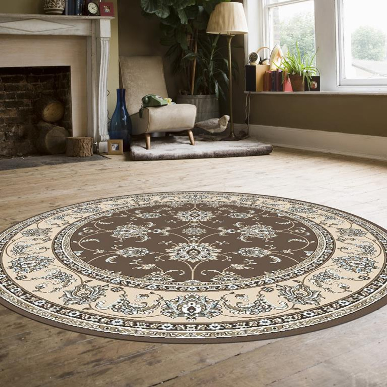 Radici Pisa 1780 Brown Round Area Rug Room Scene