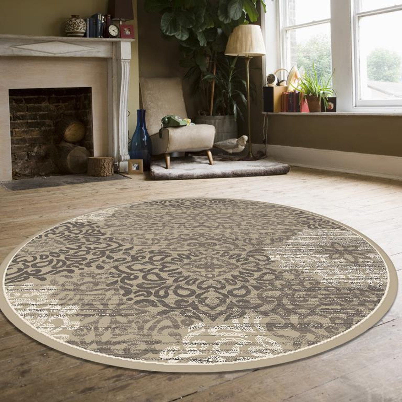 Radici Pisa 3471 Beige Round Area Rug Room Scene