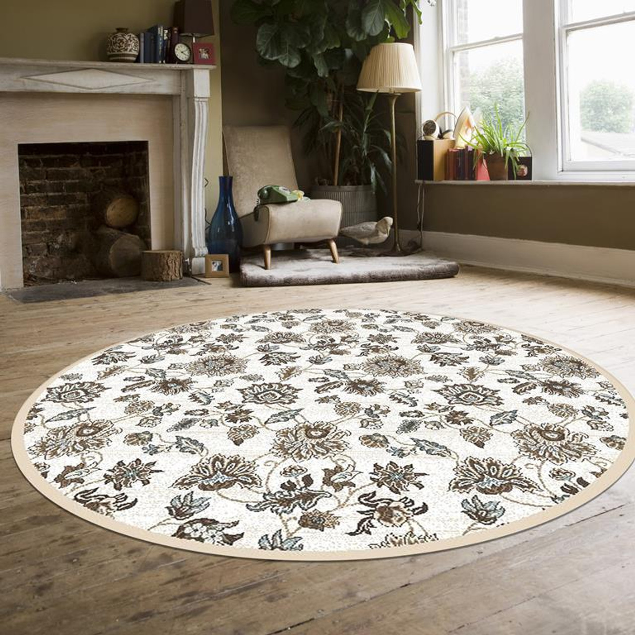 Radici Pisa 3475 Bone Round Area Rug Room Scene