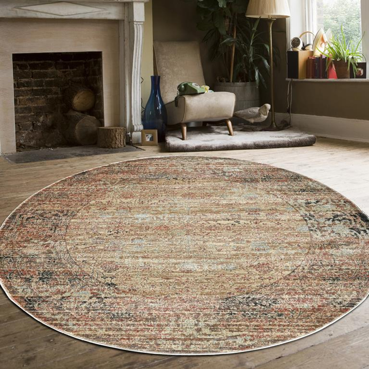 Radici Seriate 500 Beige Round Area Rug Room Scene