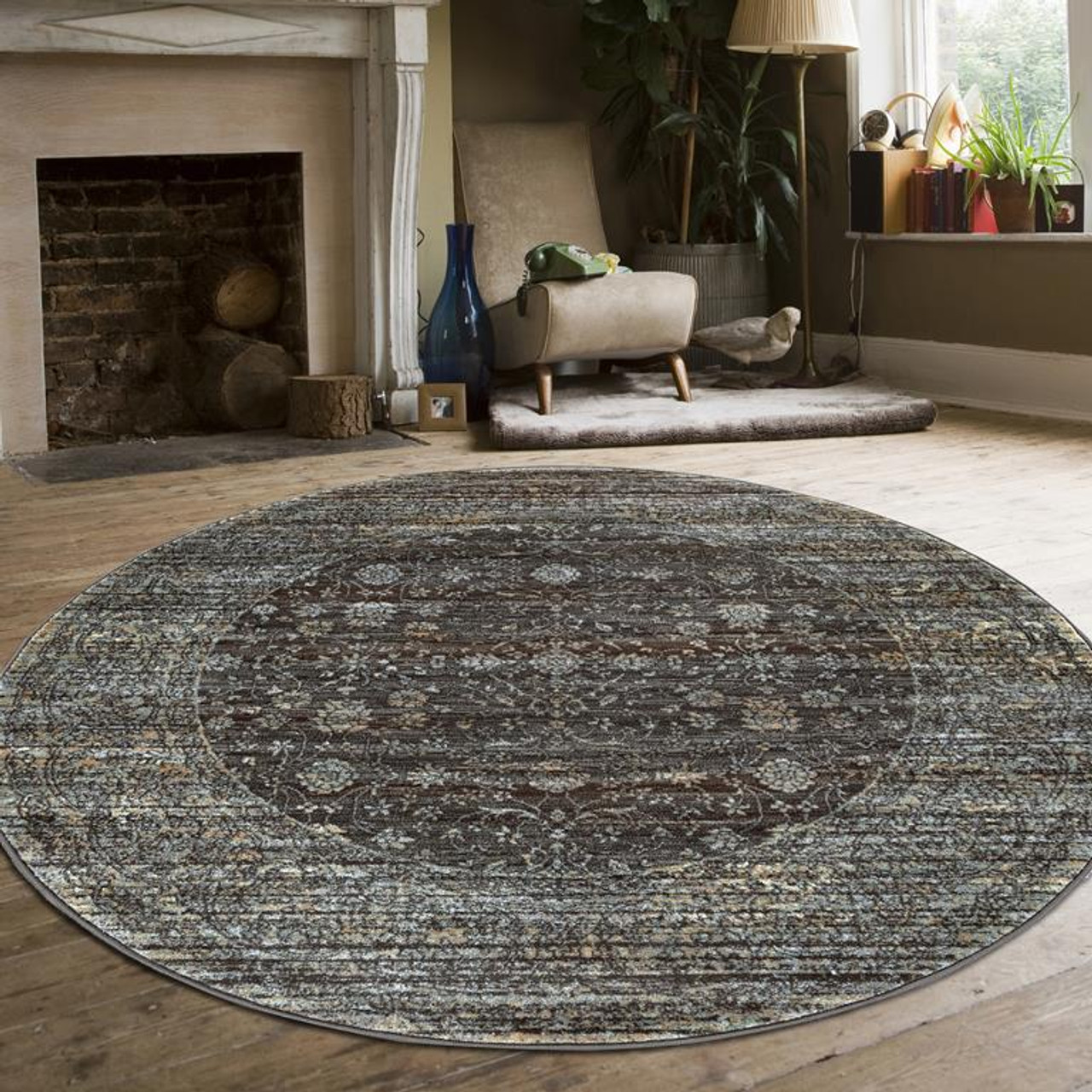 Radici Seriate 500 Lt. Brown Round Area Rug Room Scene