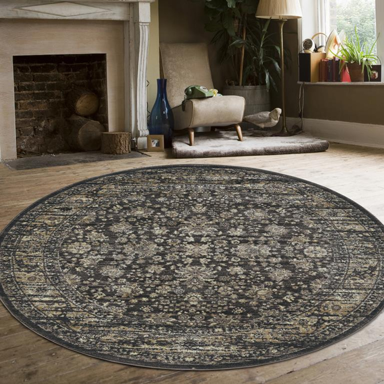 Radici Seriate 501 Lt. Brown Round Area Rug Room Scene