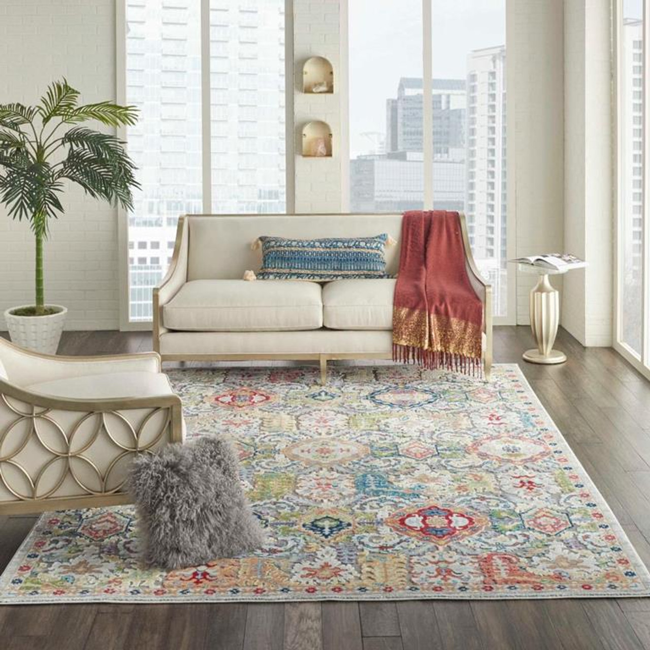 Nourison Ankara Global ANR12 Grey/Multi Area Rug Room Scene
