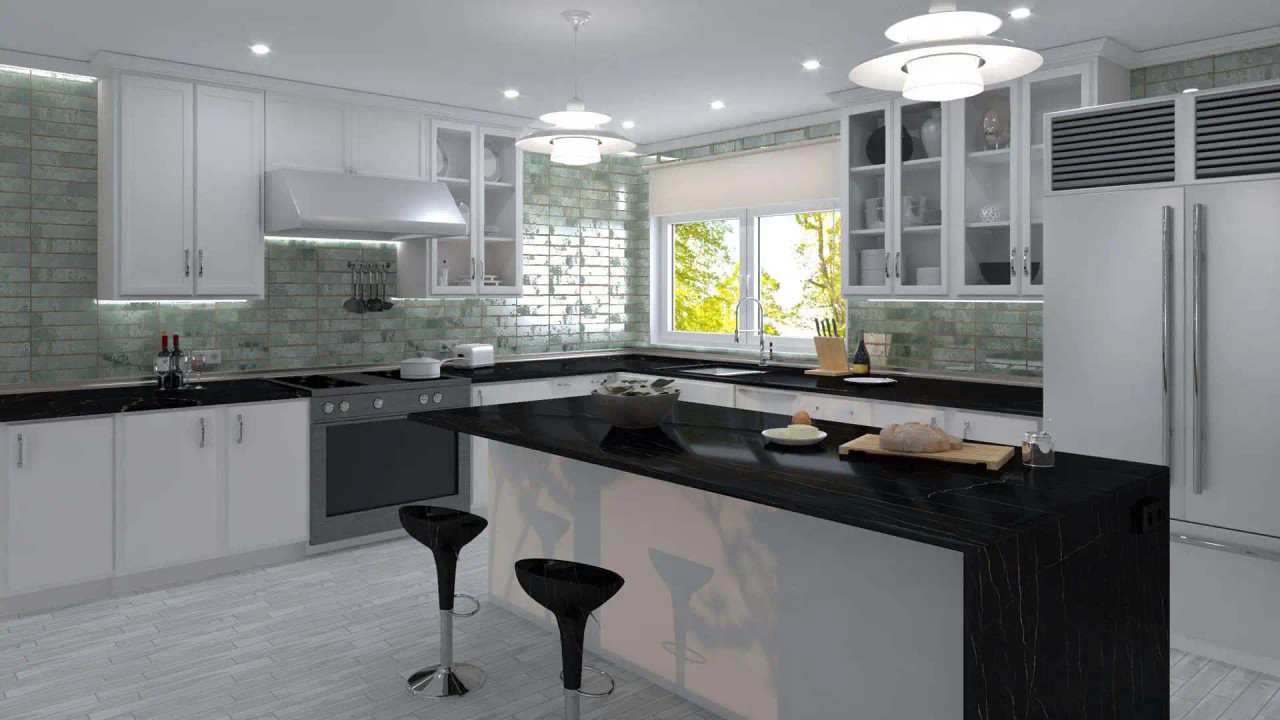 RD266 Rain Drops Fern Drizzle Mosaic Tile Room Scene