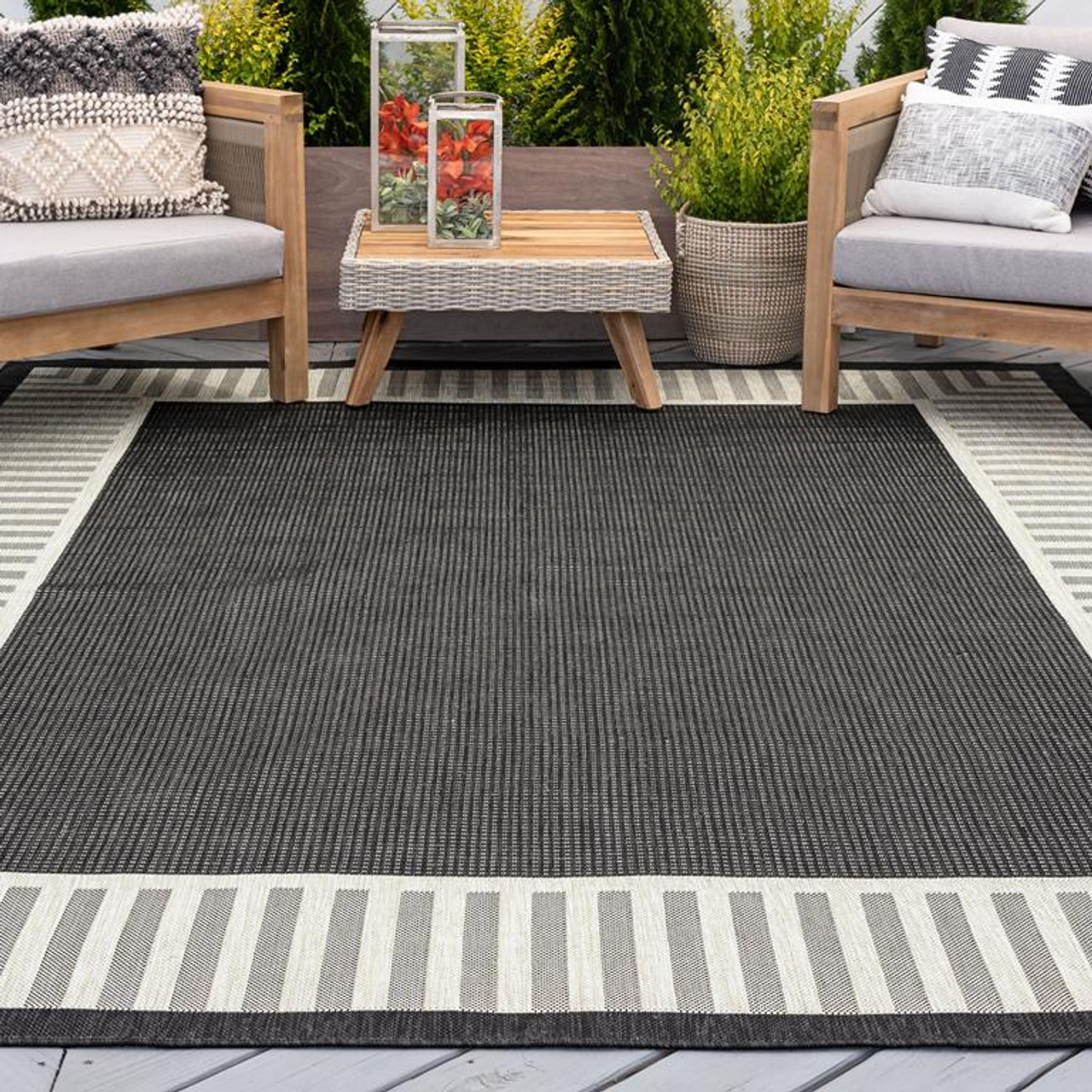 Tayse Eco Elgin ECO1100 Black Area Rug Patio Scene