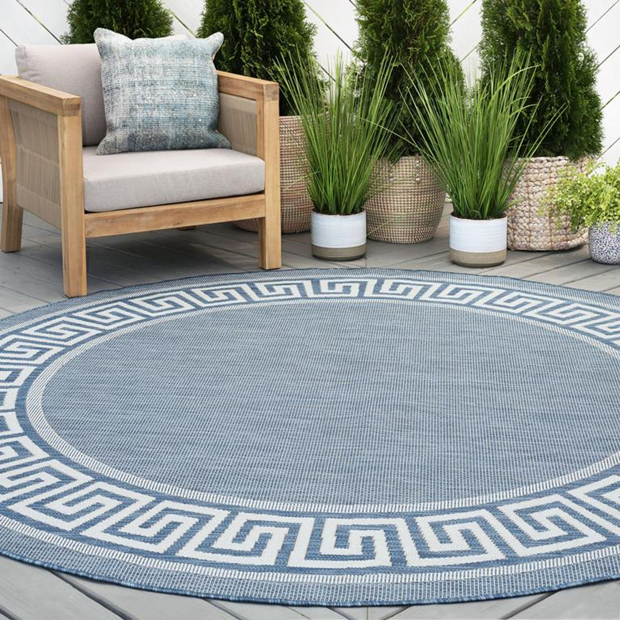 Tayse Eco Giovanna ECO1002 Blue Round Area Rug Patio Scene
