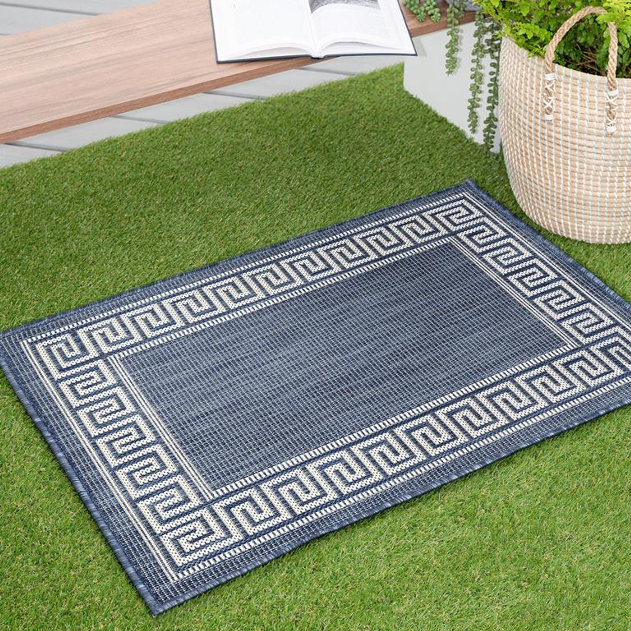 Tayse Eco Giovanna ECO1005 Navy Scatter Area Rug Patio Scene