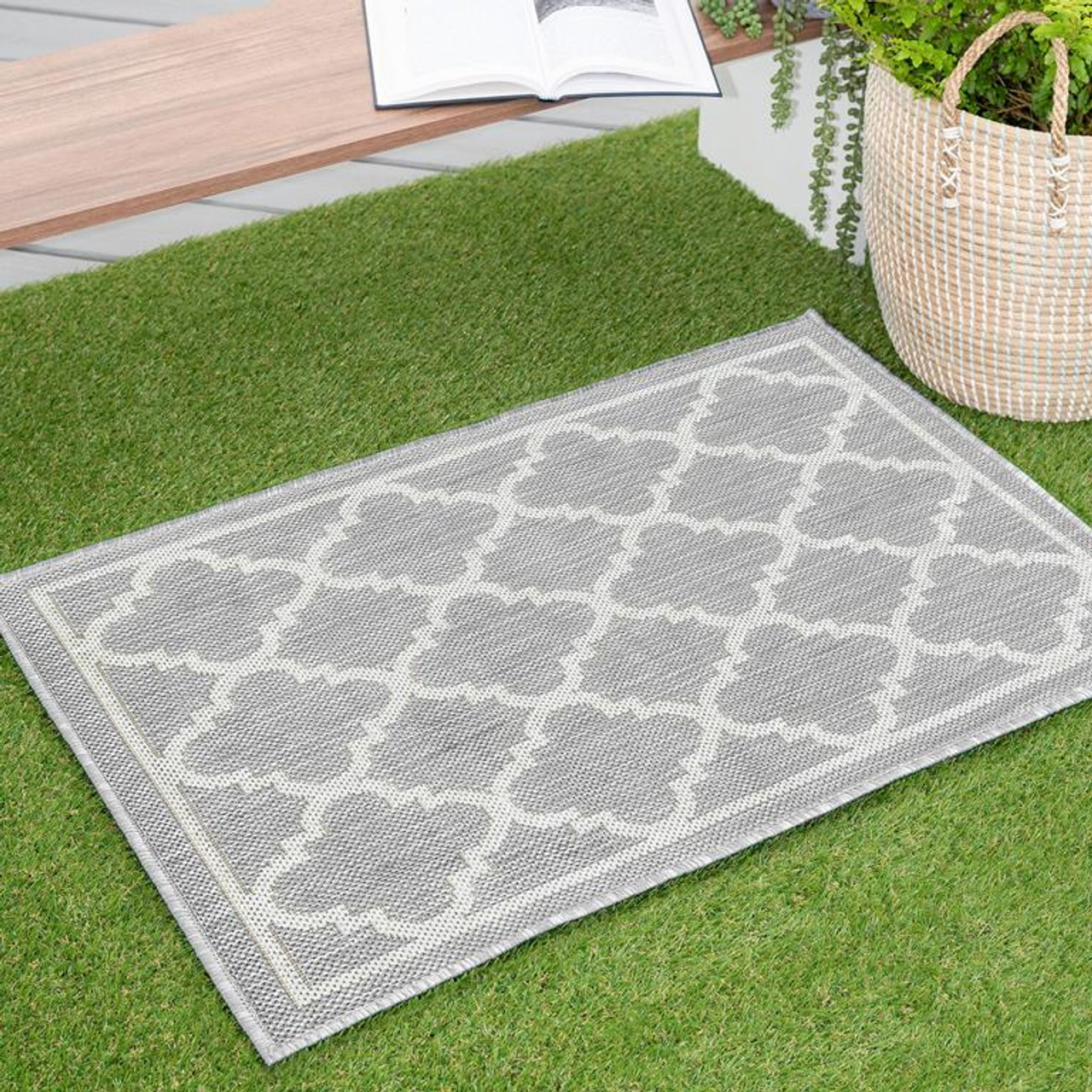 Tayse Eco Shaila ECO1304 Gray Scatter Area Rug Patio Scene