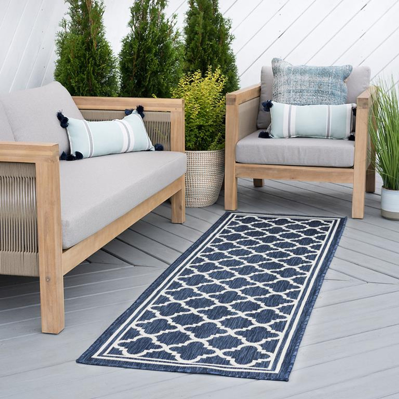 Tayse Eco Shaila ECO1305 Navy Runner Area Rug Patio Scene