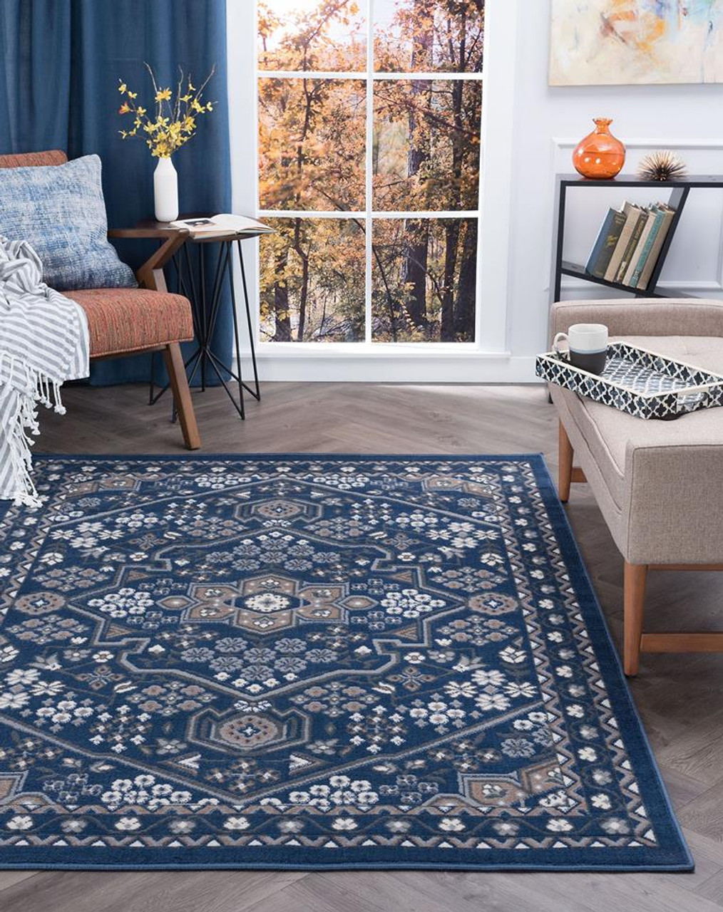Tayse Hampton Logan HMP4007 Navy Area Rug Room Scene