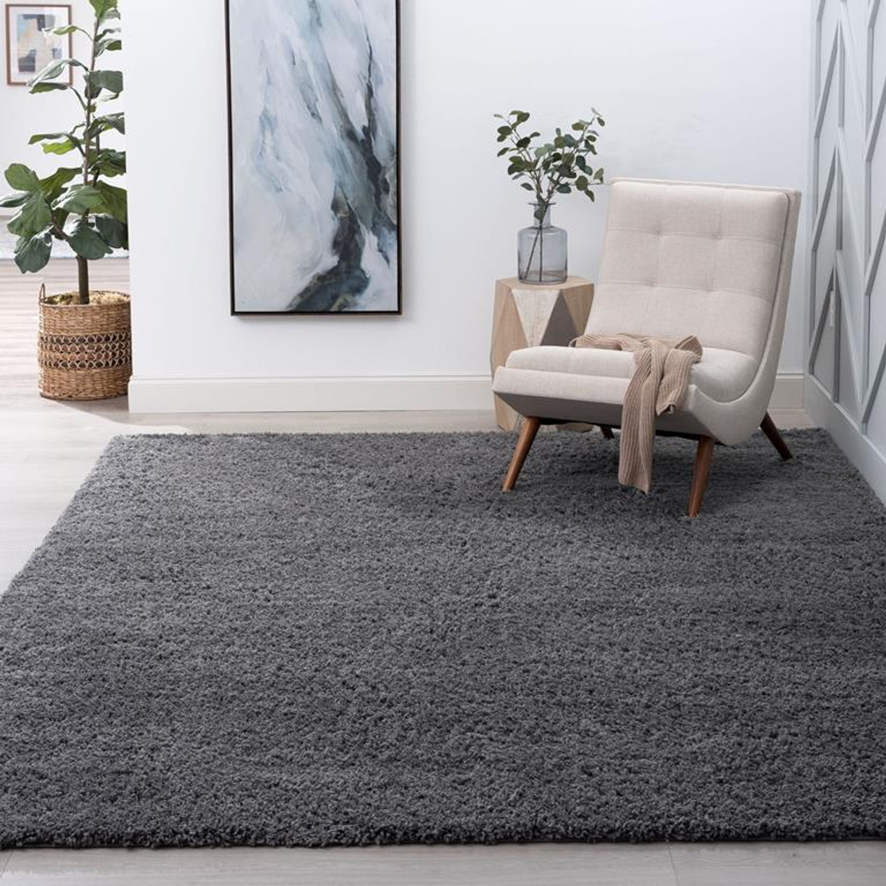 Tayse Jersey Shag Alana JRS1007 Gray Area Rug Room Scene