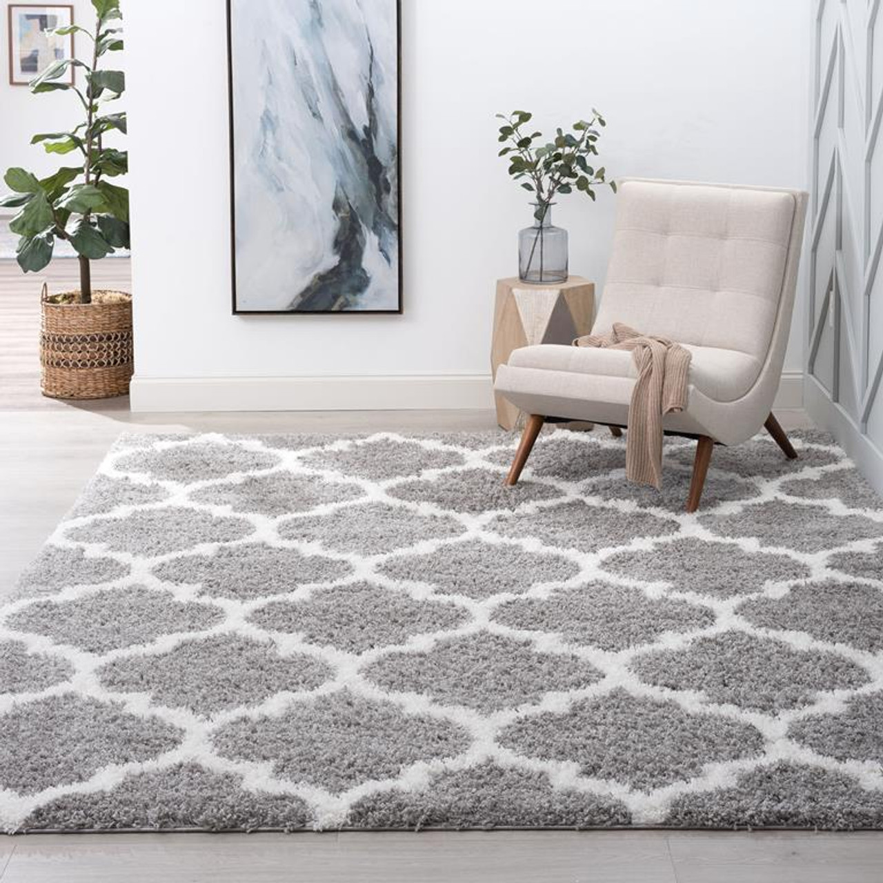 Tayse Jersey Shag Jeni JRS1302 Silver Area Rug Room Scene