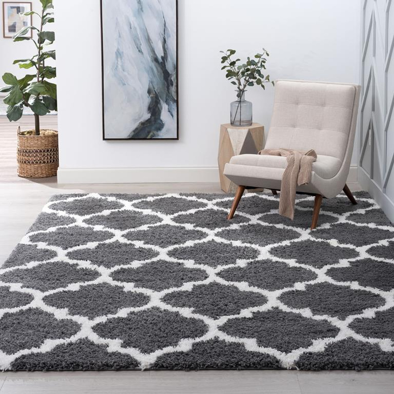 Tayse Jersey Shag Jeni JRS1307 Gray Area Rug Room Scene