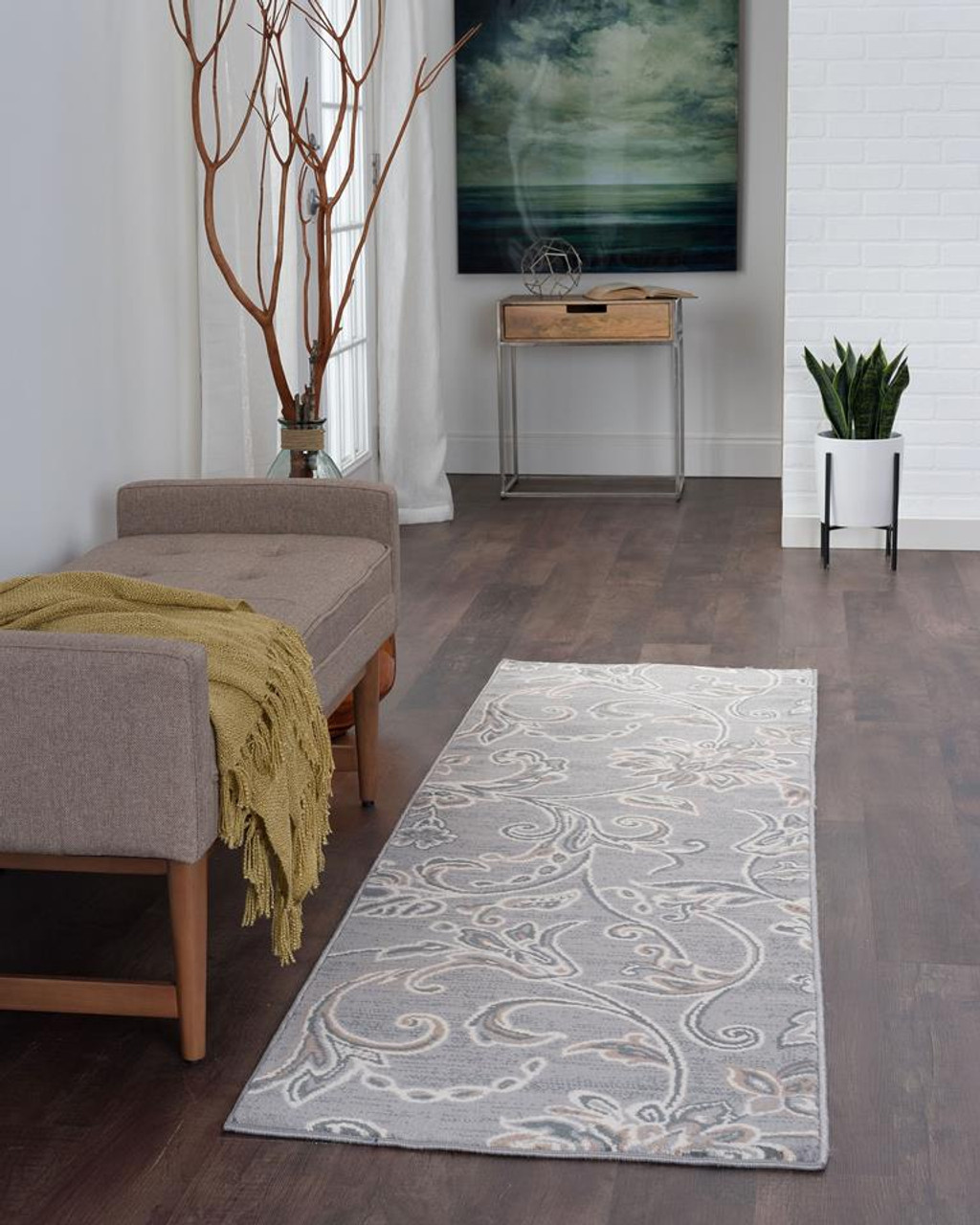 Tayse Madison Garland MDN3509 Gray Runner Area Rug Room Scene