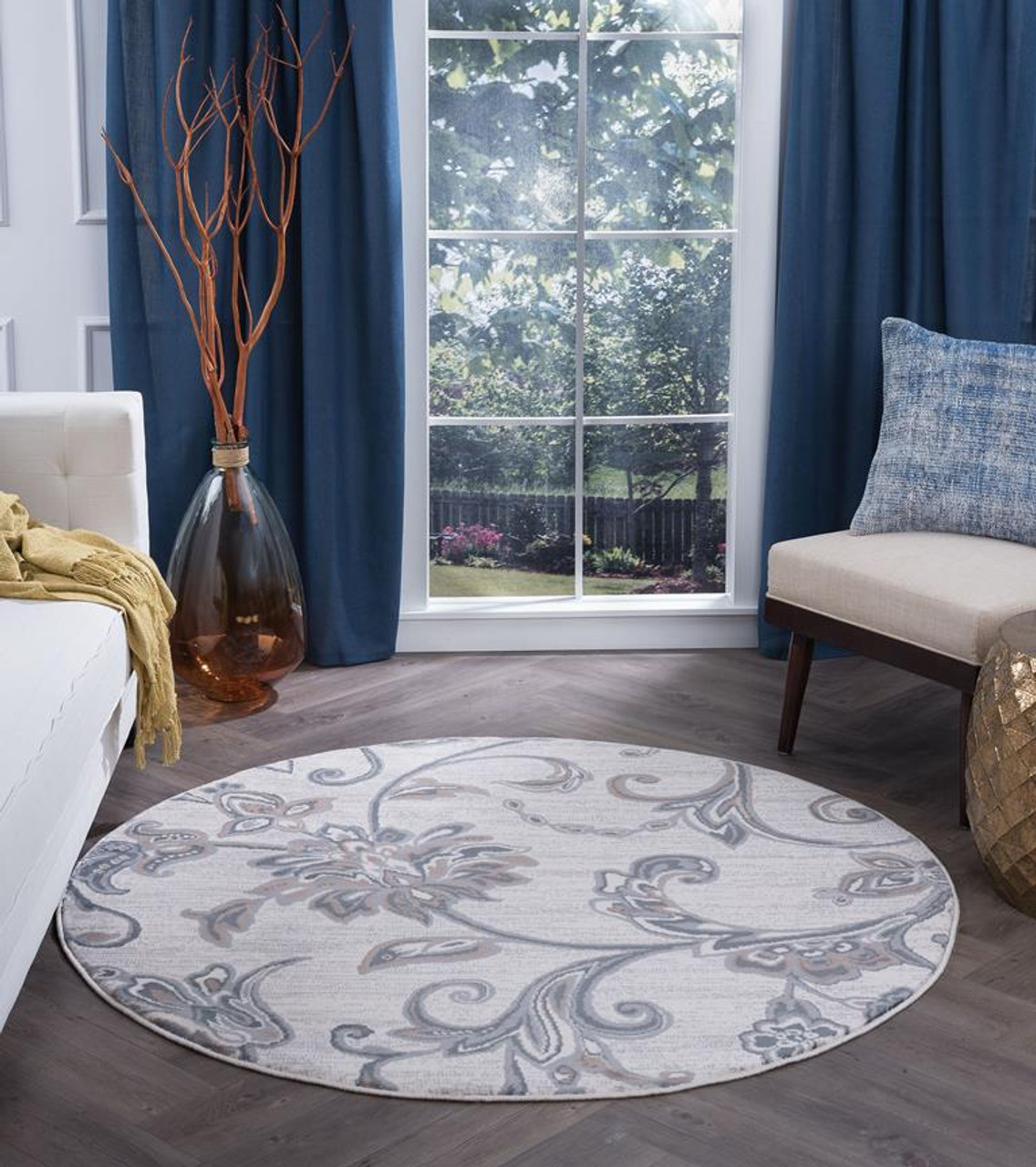 Tayse Madison Garland MDN3517 Cream Round Area Rug Room Scene