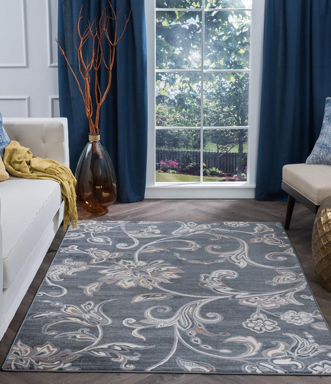 Tayse Madison Garland MDN3541 Dark Gray Area Rug Room Scene