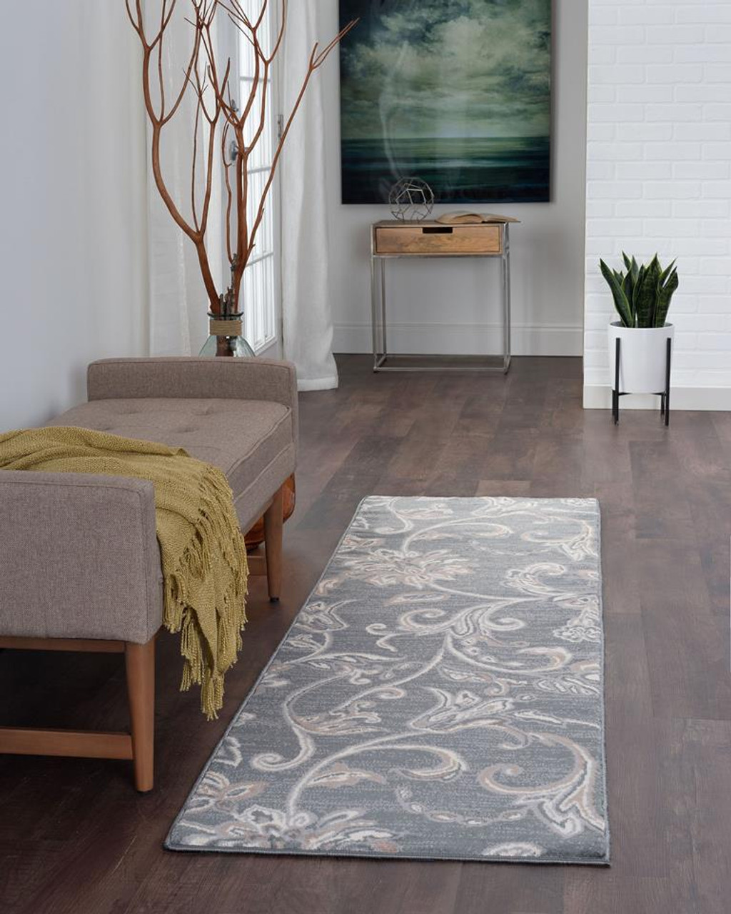 Tayse Madison Garland MDN3541 Dark Gray Runner Area Rug Room Scene
