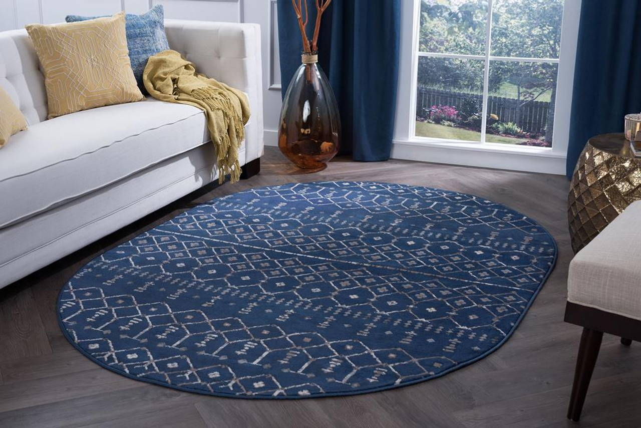 Tayse Madison Heidy MDN3307 Navy Oval Area Rug Room Scene