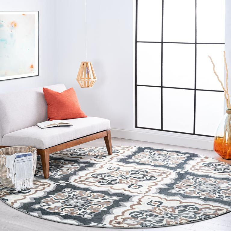 Tayse Madison Peoria MDN4109 Gray Round Area Rug Room Scene