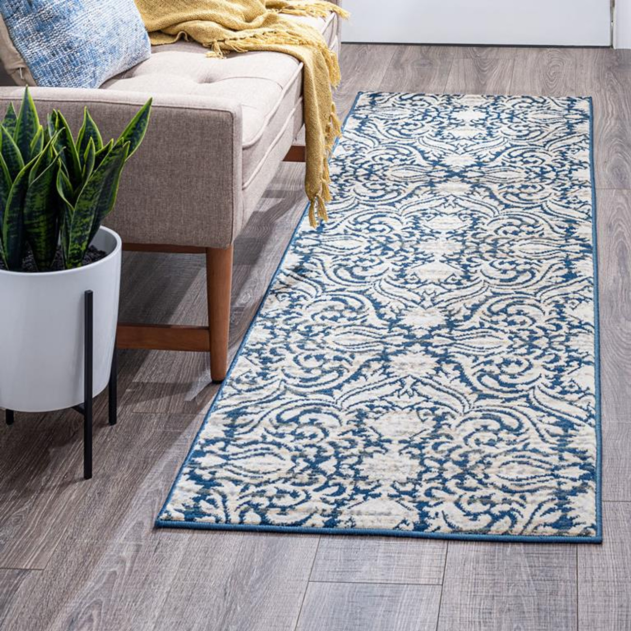 Tayse Madison Selena MDN4507 Dark Blue Runner Area Rug Room Scene