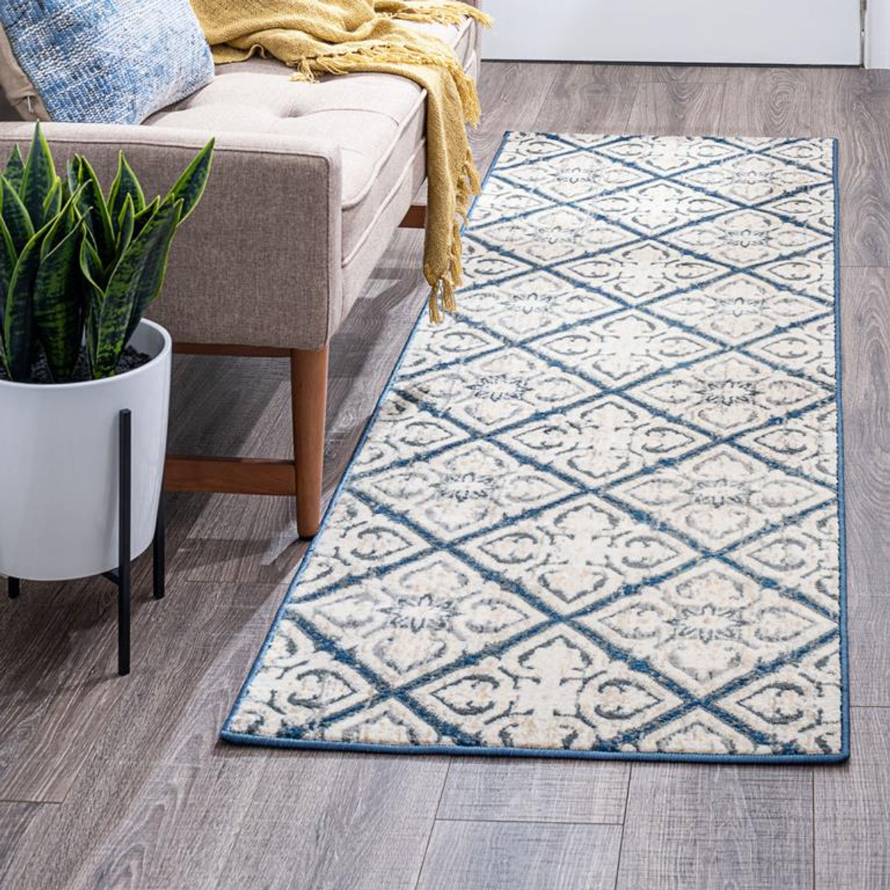 Tayse Madison Smithson MDN4807 Dark Blue Runner Area Rug Room Scene