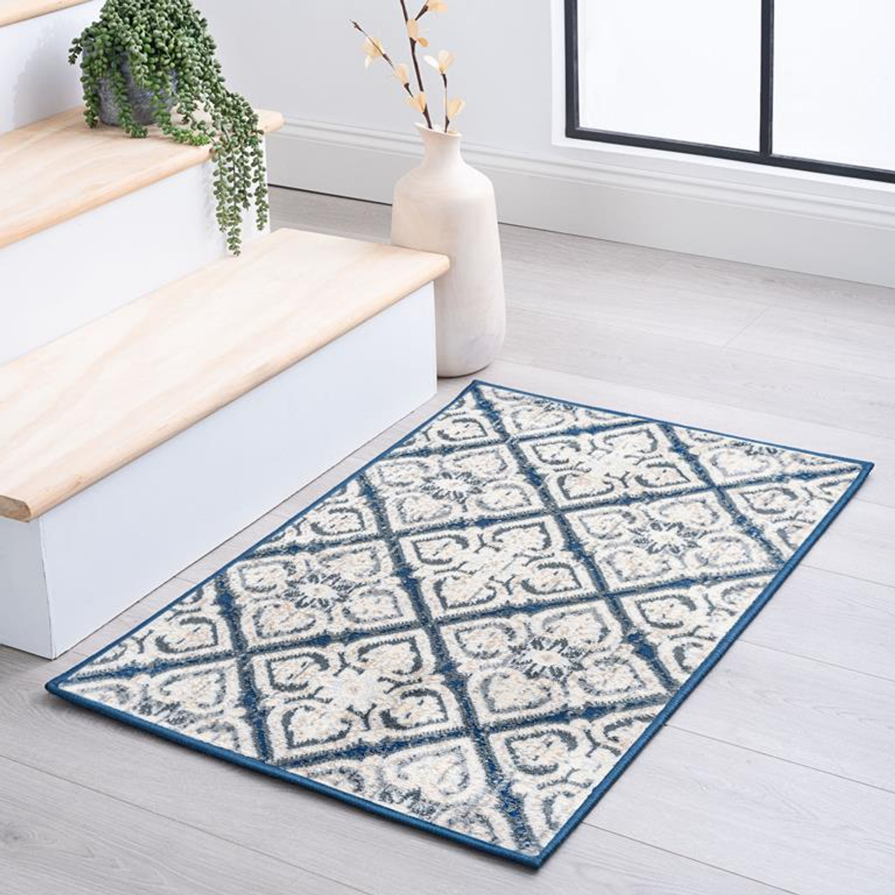 Tayse Madison Smithson MDN4807 Dark Blue Scatter Area Rug Room Scene