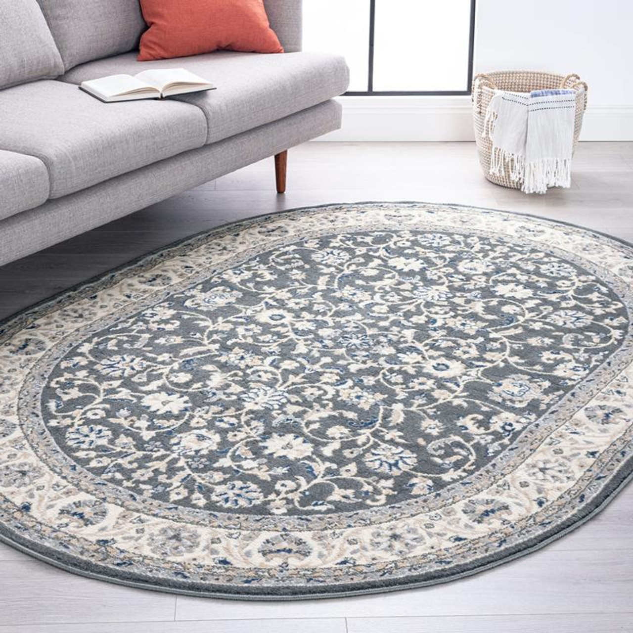 Tayse Madison Tessie MDN4609 Gray Oval Area Rug Room Scene