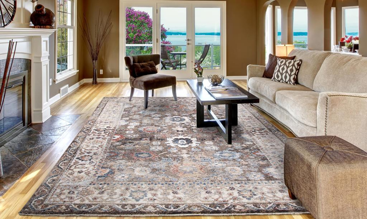 Concord Global Trading Pandora 8078 Cassandra Brown Area Rug Room Scene 2