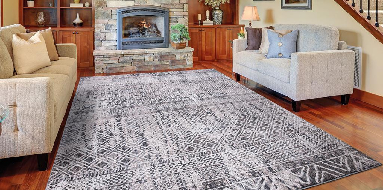 Concord Global Trading Vintage 7206 Piazza Gray Area Rug Room Scene