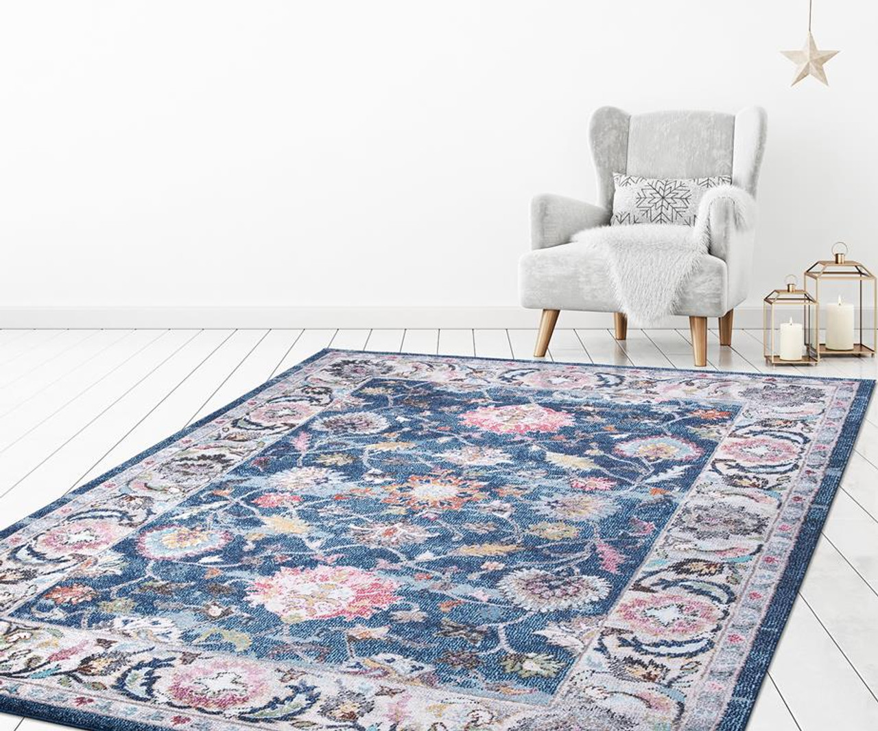 Concord Global Trading Vintage 7234 Istanbul Navy Area Rug Room Scene 4