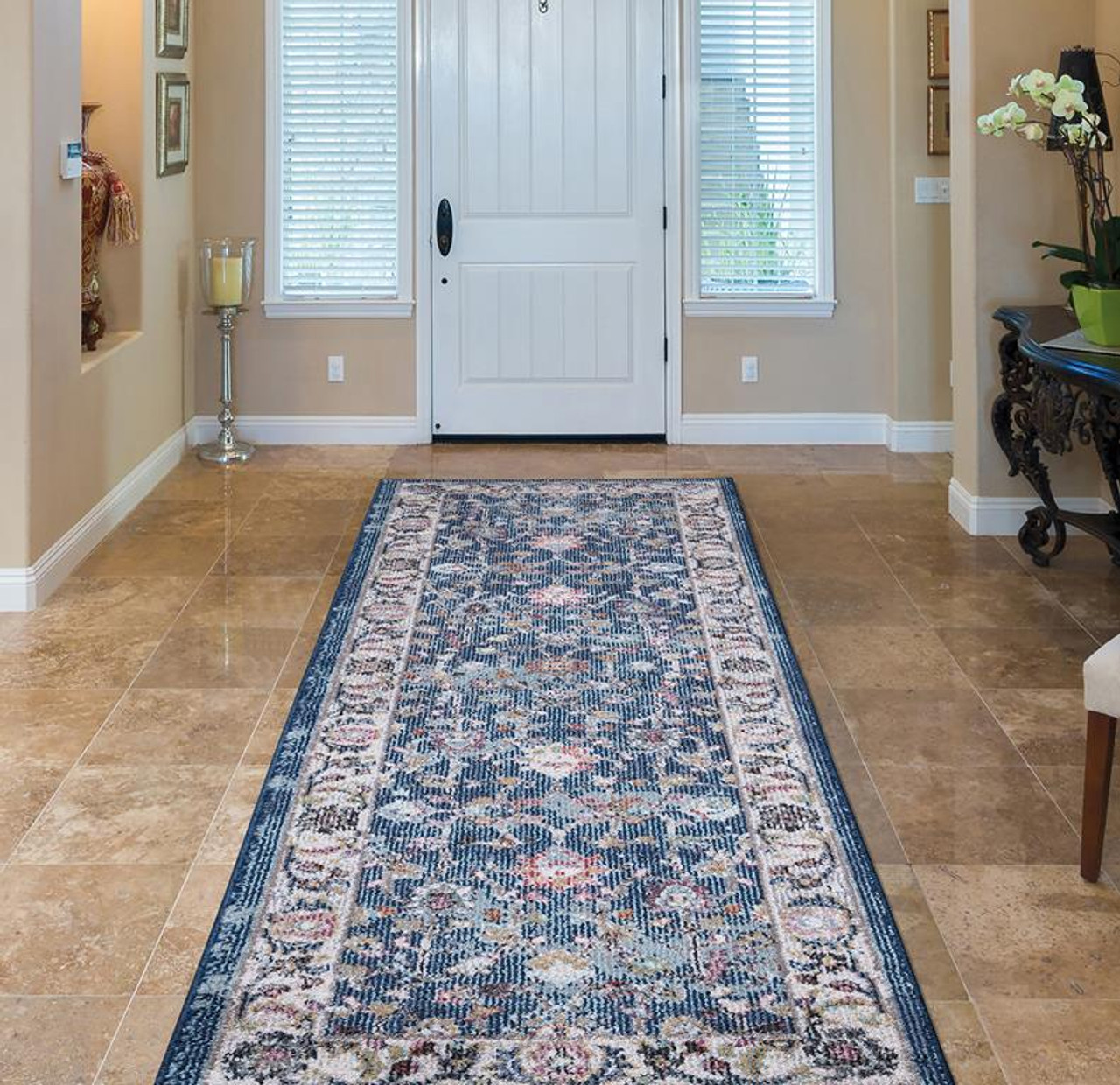 Concord Global Trading Vintage 7234 Istanbul Navy Runner Area Rug Room Scene