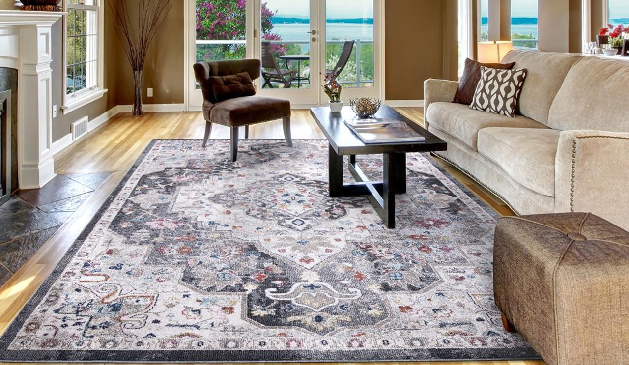 Concord Global Trading Vintage 7256 Montreal Gray Area Rug Room Scene 2