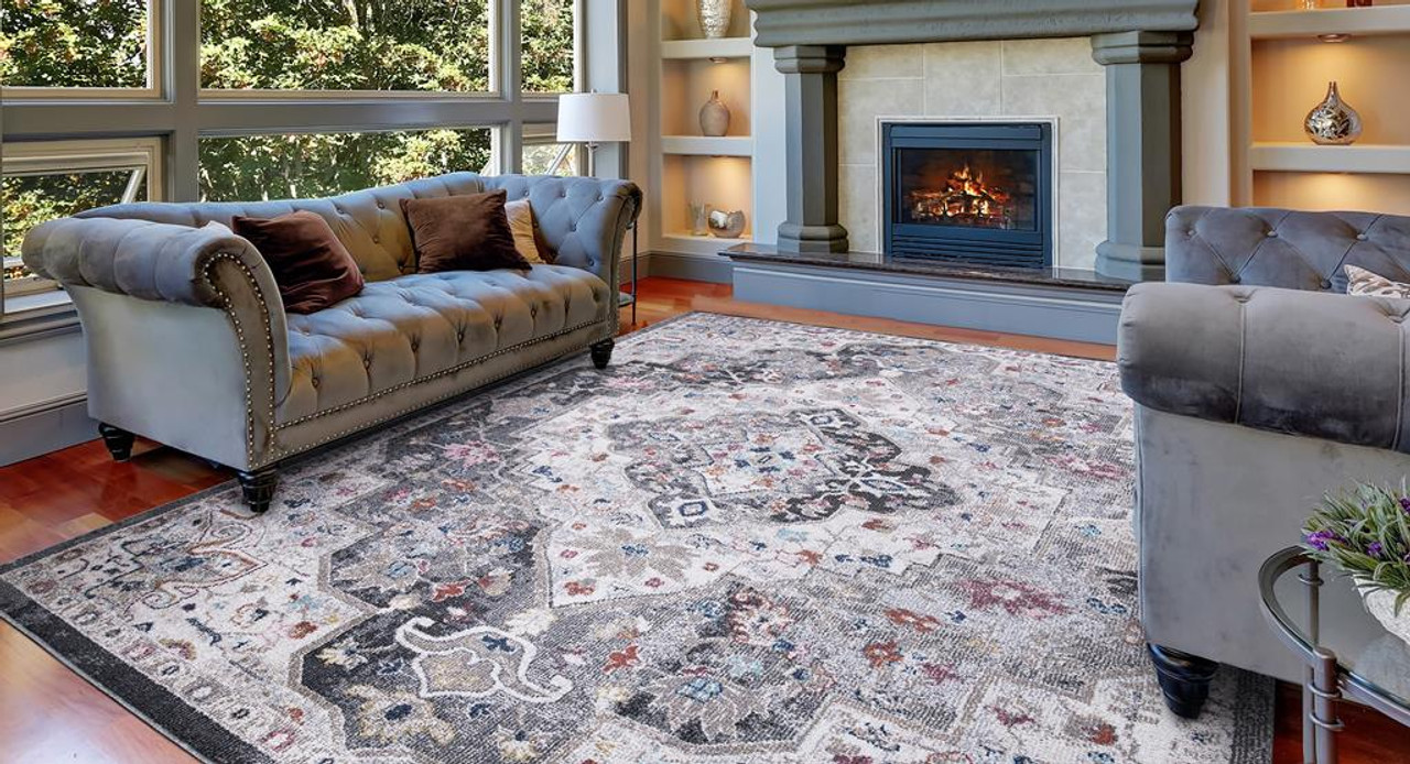 Concord Global Trading Vintage 7256 Montreal Gray Area Rug Room Scene 4