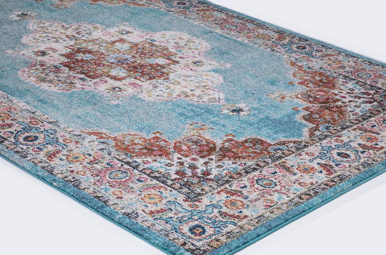 Concord Global Trading Vintage 7286 Elegance Blue Area Rug on Angle