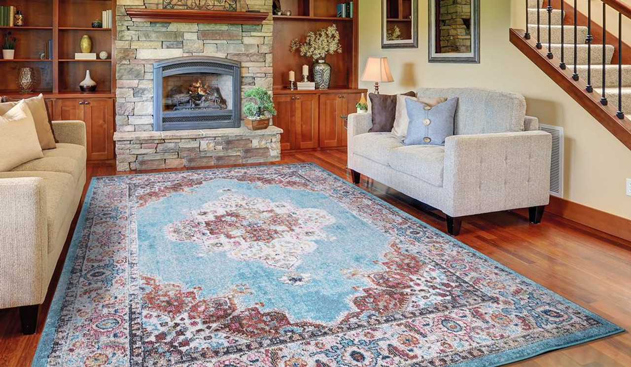 Concord Global Trading Vintage 7286 Elegance Blue Area Rug Room Scene