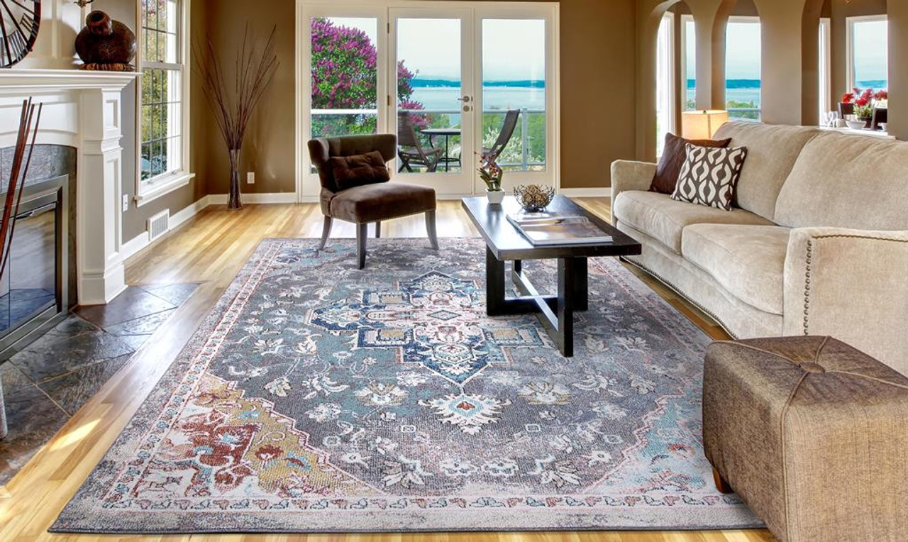Concord Global Trading Vintage 7306 Tabriz Gray Area Rug Room Scene 2