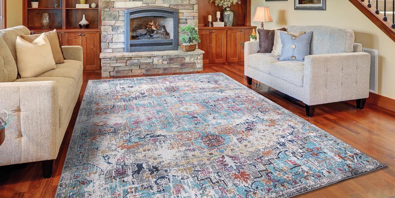 Concord Global Trading Vintage 7326 Azure Gray Area Rug Room Scene