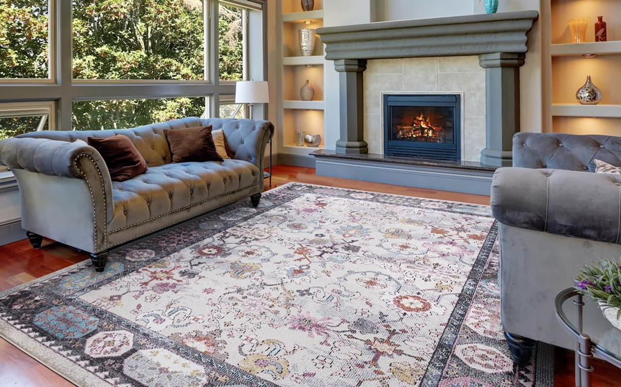 Concord Global Trading Vintage 7336 Angora Gray Area Rug Room Scene 4