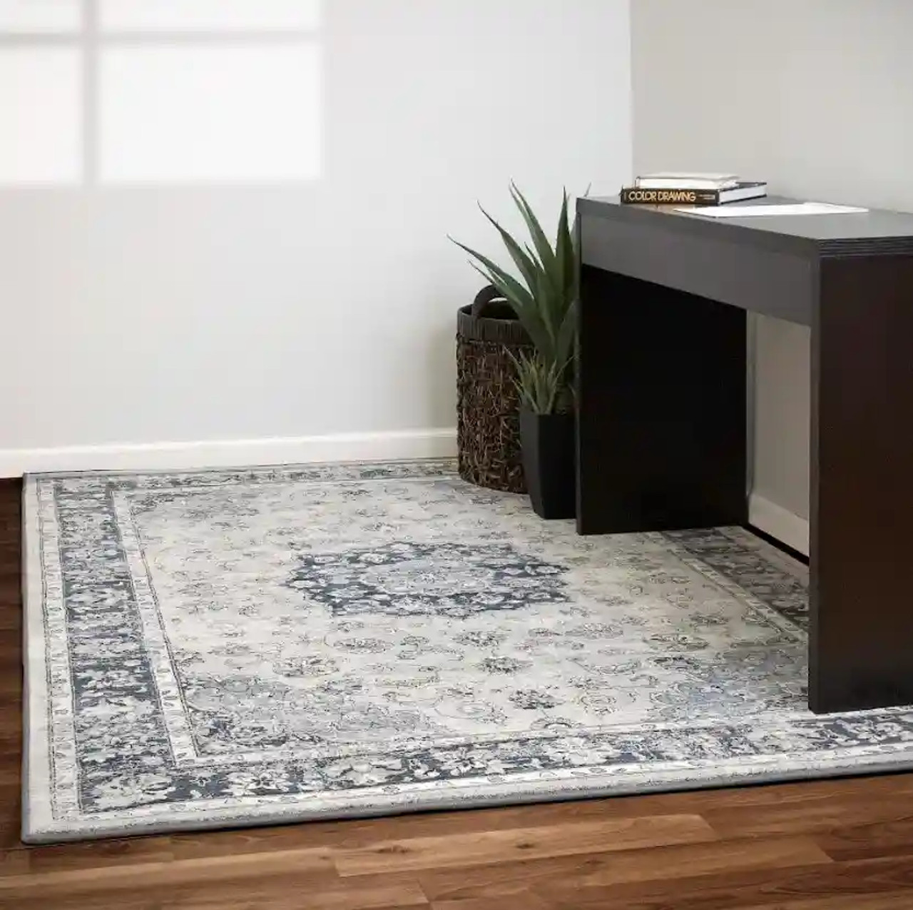 Ancient Garden 57559-9686 Silver/Blue Area Rug by Dynamic