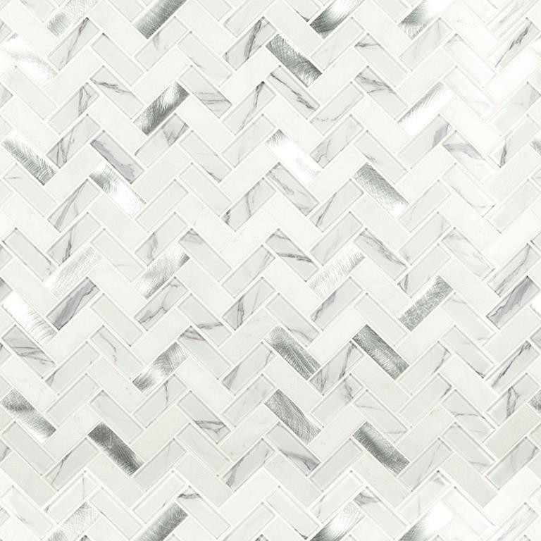 窓辺のバンボラ Stone Glass Metal Blend Bytle Bianco 6MM Herringbone Mosaic