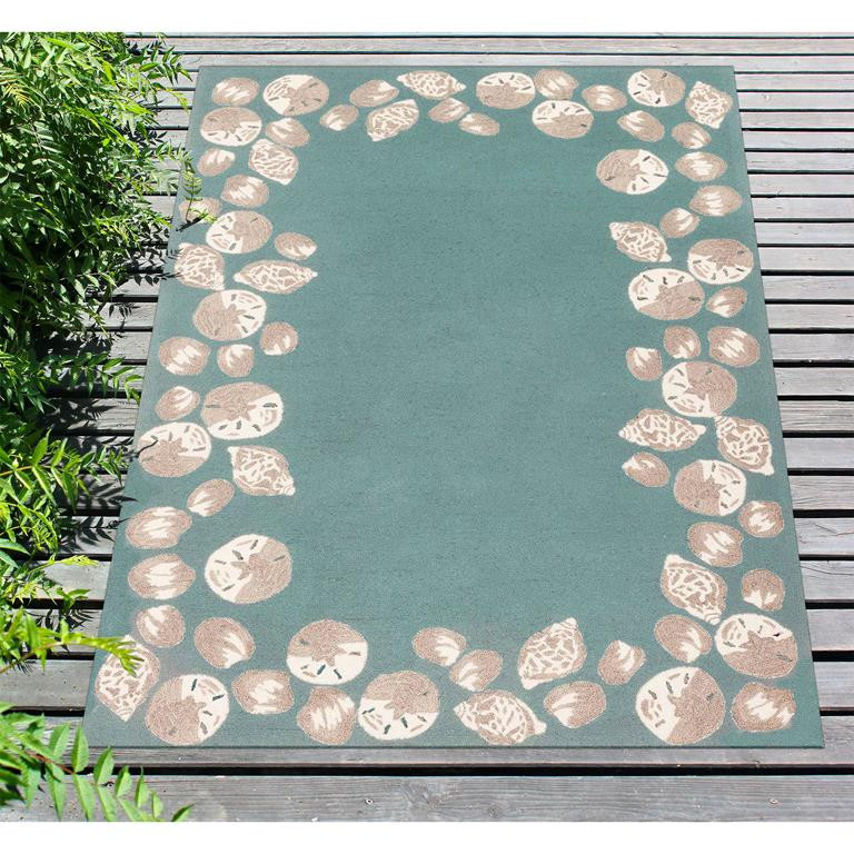 Liora Manne Capri 172304 Seashell Border Aqua Area Rug