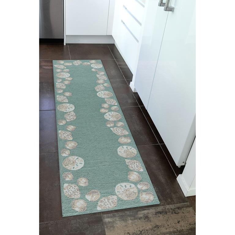 Liora Manne Capri 1723-04 Seashell Border Aqua Area Rug Room Scene 3