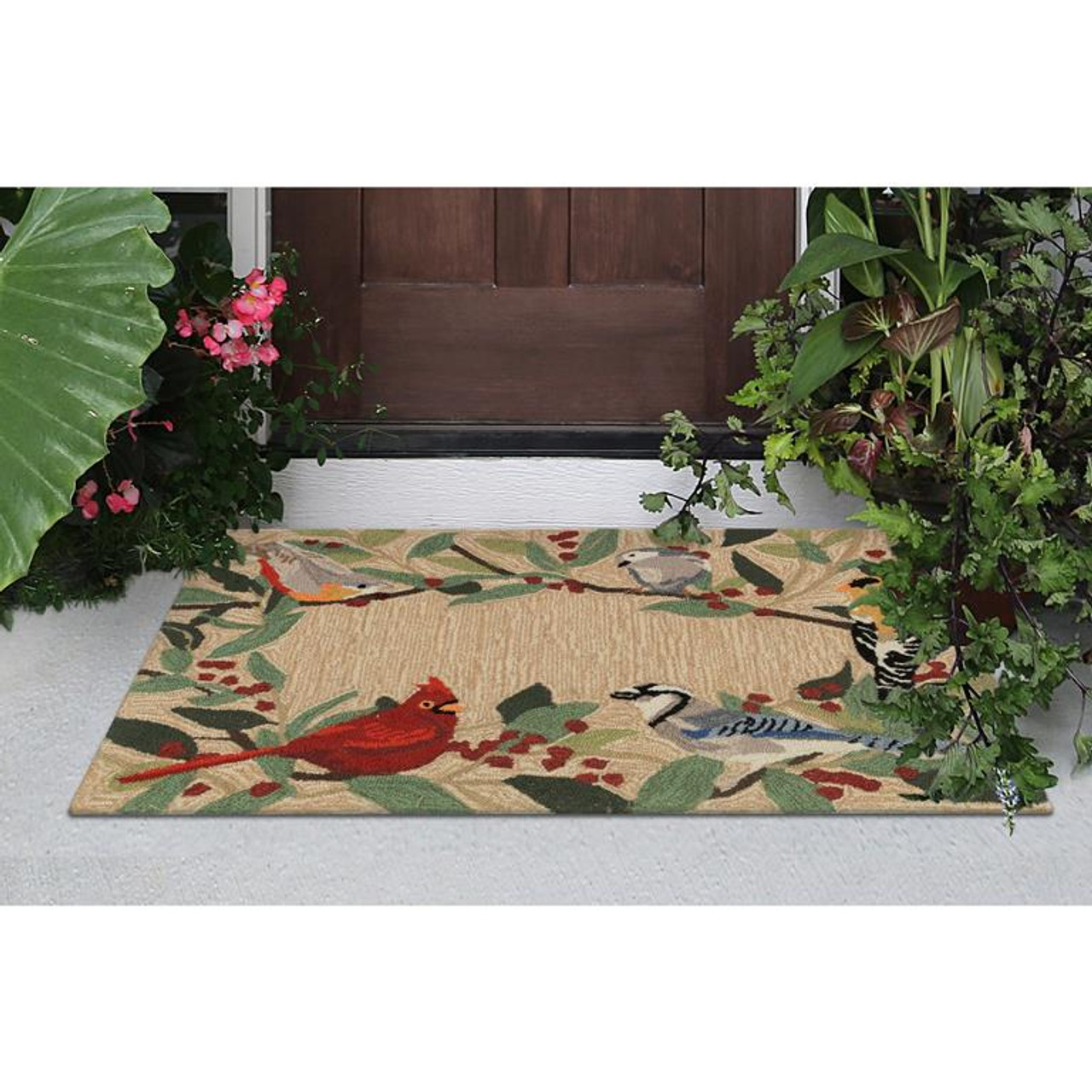 Liora Manne Frontporch 4500-12 Bird Border Natural Area Rug Room Scene