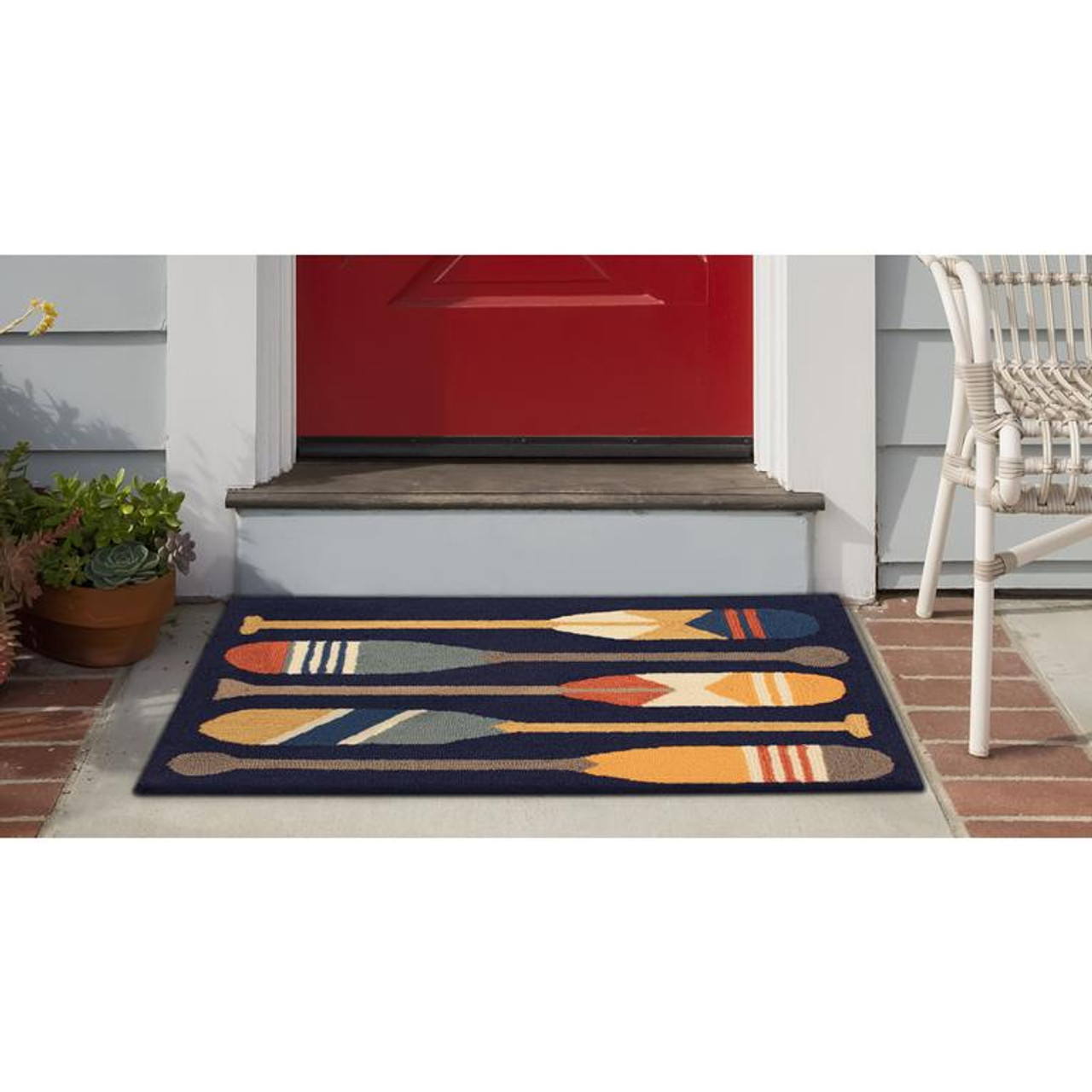 Liora Manne Frontporch 4508-33 Paddles Navy Area Rug Room Scene