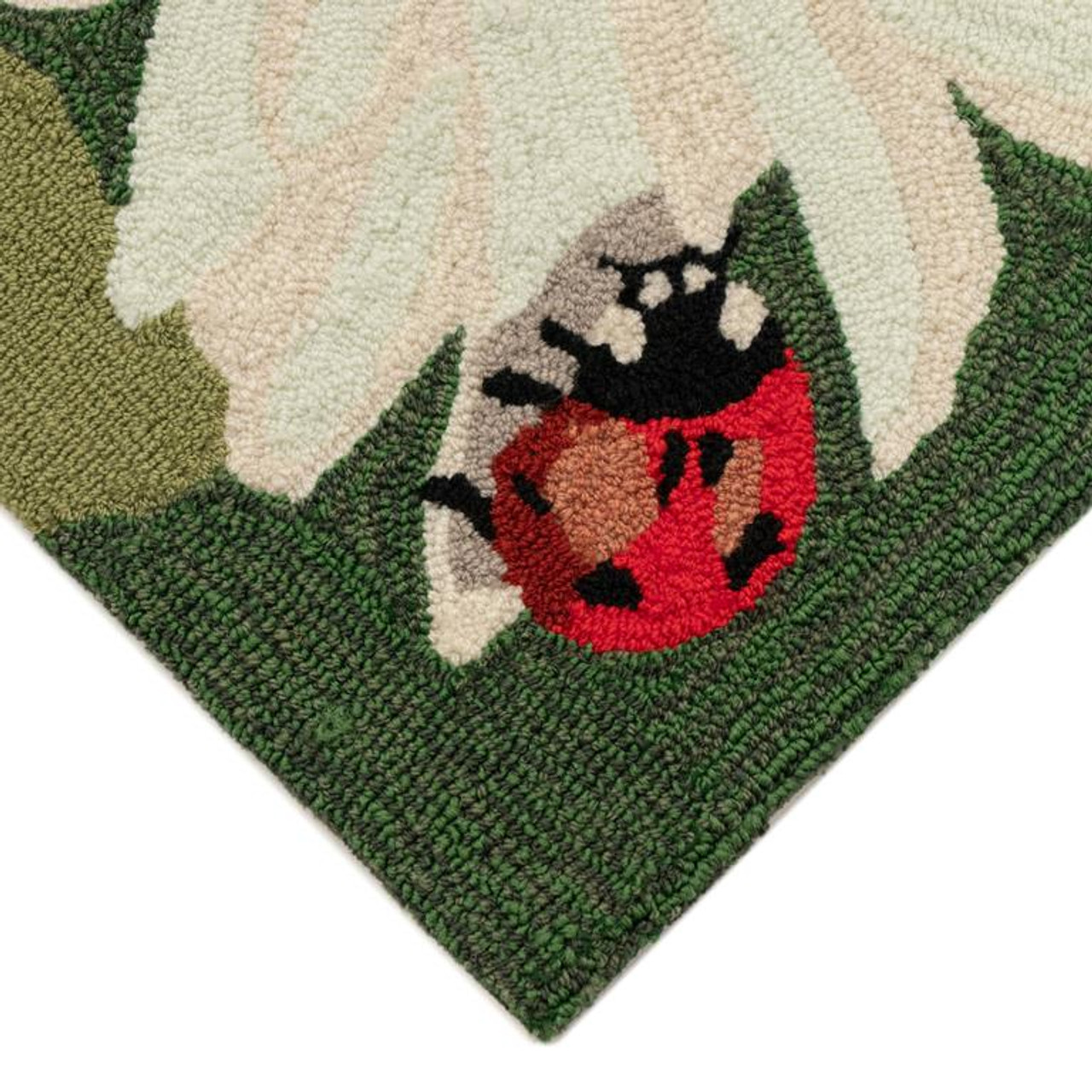 Liora Manne Frontporch 4528-06 Ladybugs Green Area Rug Corner