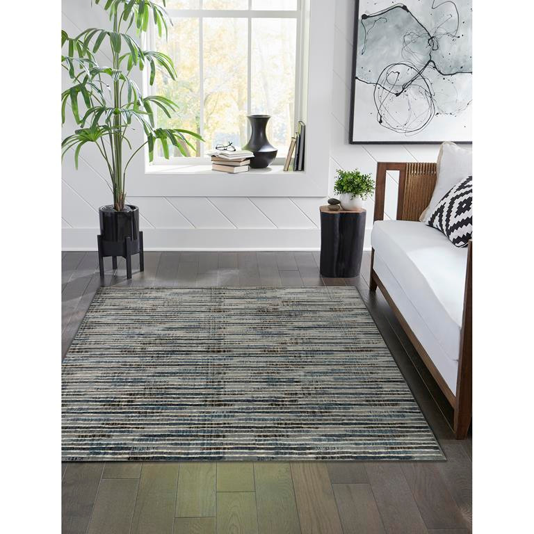 Liora Manne Soho 7116-03 Stripe Blue Area Rug Room Scene