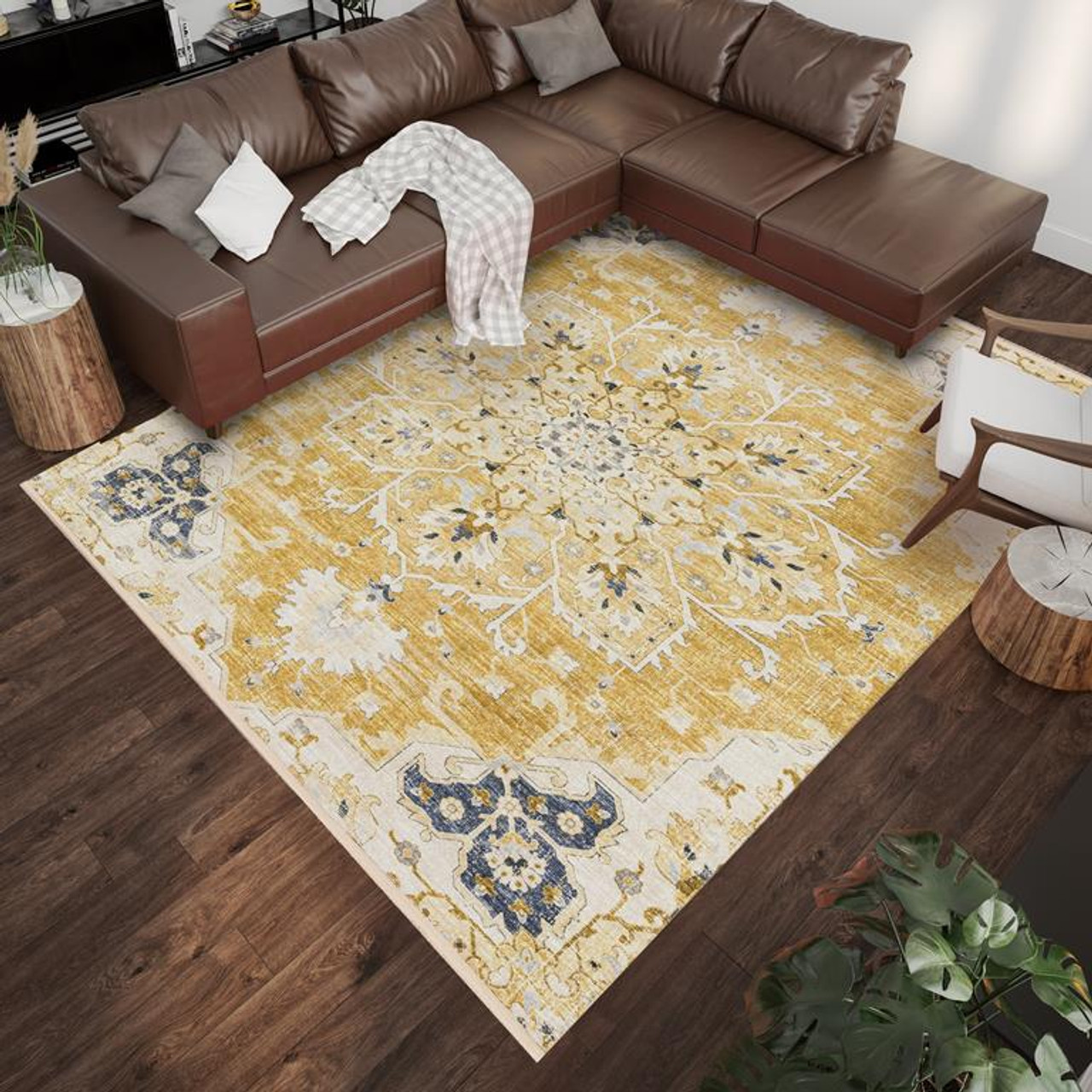 Dalyn Marbella MB3 Gold Area Rug Room Scene