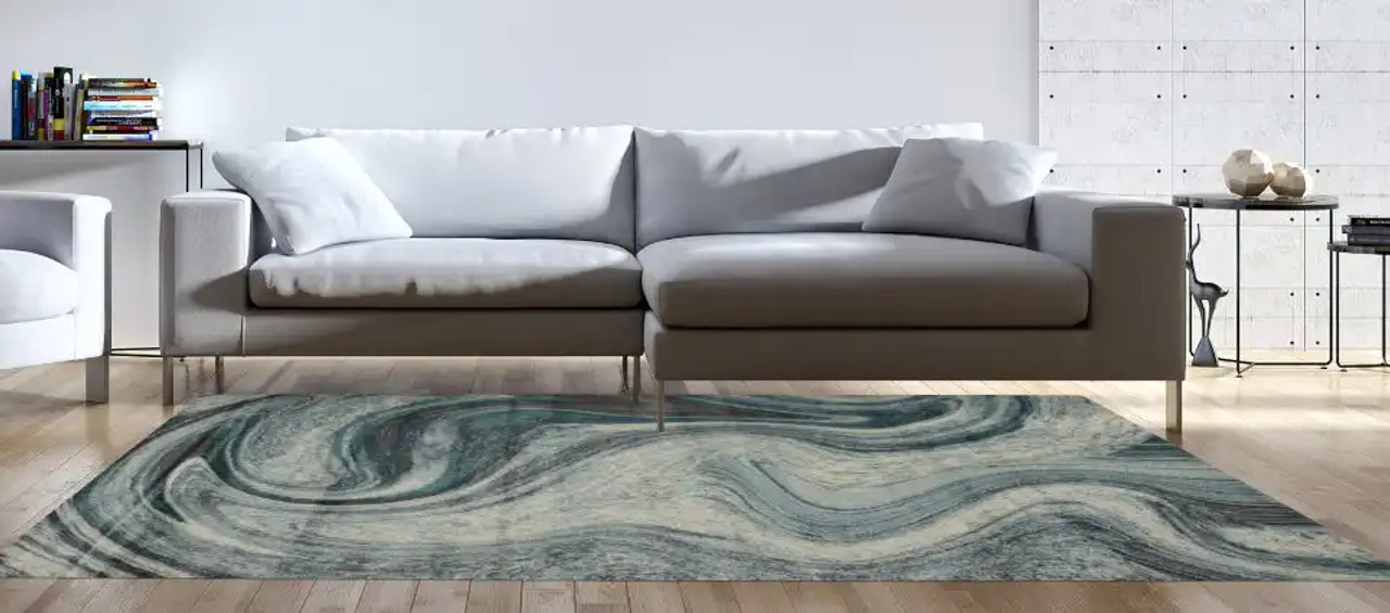 Kas Illusions 6226 Teal Contempo Area Rug Room Scene